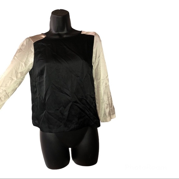 H&M colorblock white black beige satin effect blouse top size small - Picture 2 of 11